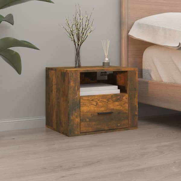 vidaXL Seinäkiinnitettävät yöpöydät 2 kpl savutammi 50x36x40 cm