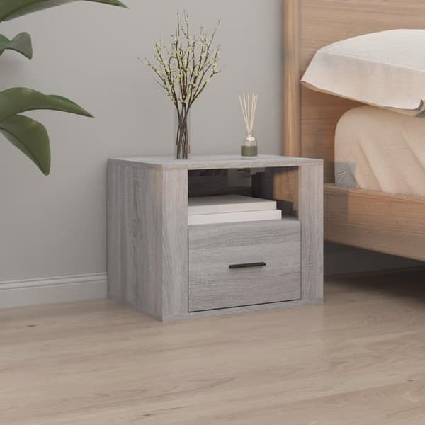 vidaXL Seinäkiinnitettävät yöpöydät 2 kpl harmaa Sonoma 50x36x40 cm