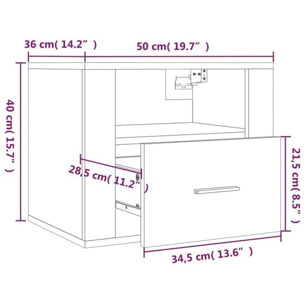 vidaXL Seinäkiinnitettävät yöpöydät 2 kpl harmaa Sonoma 50x36x40 cm
