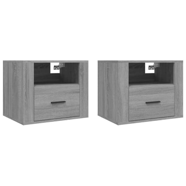 vidaXL Seinäkiinnitettävät yöpöydät 2 kpl harmaa Sonoma 50x36x40 cm
