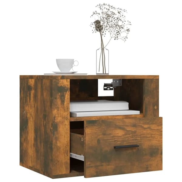 vidaXL Väggmonterat sängbord rökfärgad ek 50x36x40 cm