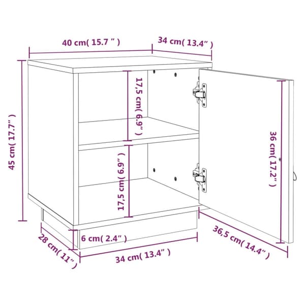 vidaXL sengebord 40x34x45 cm massivt fyrretræ