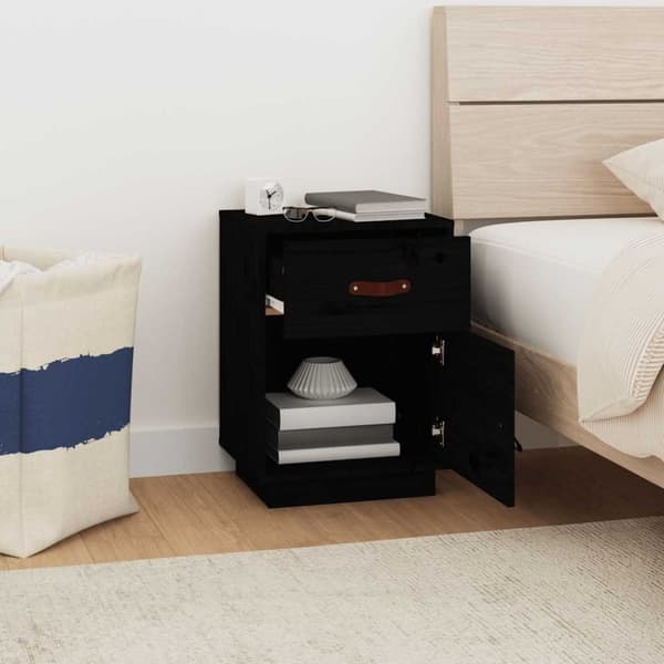 vidaXL sengeborde 2 stk. 40x34x55 cm massivt fyrretræ sort