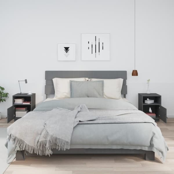 vidaXL sengeborde 2 stk. 40x34x55 cm massivt fyrretræ grå