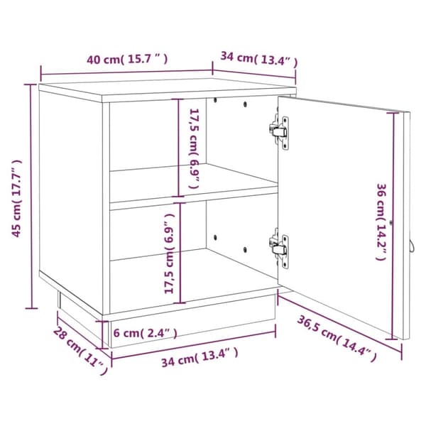 vidaXL sengeborde 2 stk. 40x34x45 cm massivt fyrretræ sort