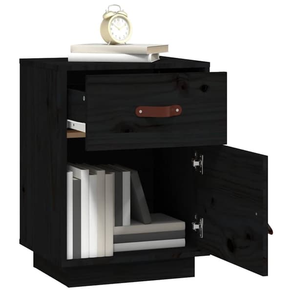 vidaXL sengebord 40x34x55 cm massivt fyrretræ sort