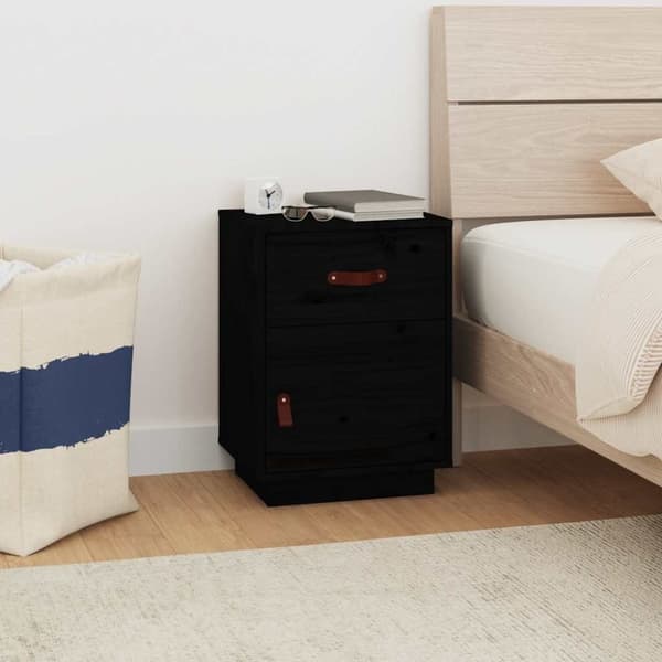 vidaXL sengebord 40x34x55 cm massivt fyrretræ sort