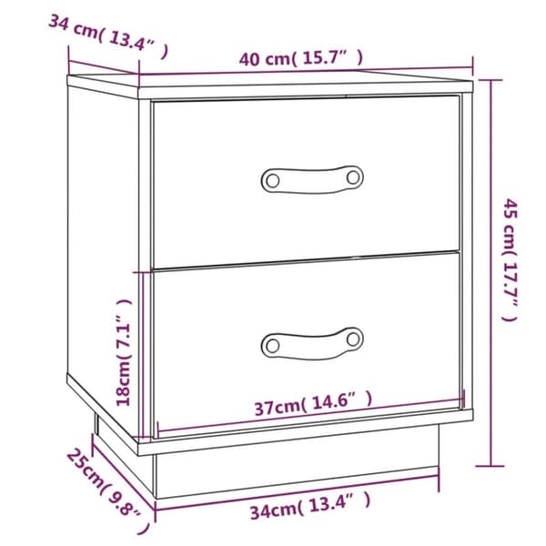vidaXL Nattbord hvit 40x34x45 cm heltre furu