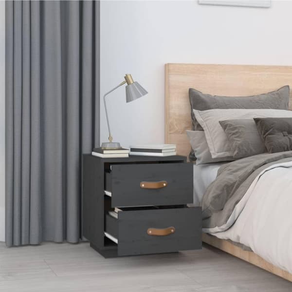 vidaXL Nattbord 2 stk grå 40x34x45 cm heltre furu
