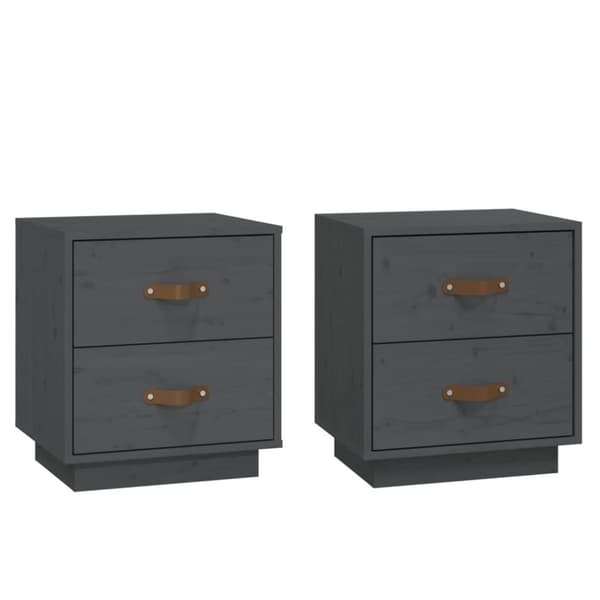 vidaXL Nattbord 2 stk grå 40x34x45 cm heltre furu
