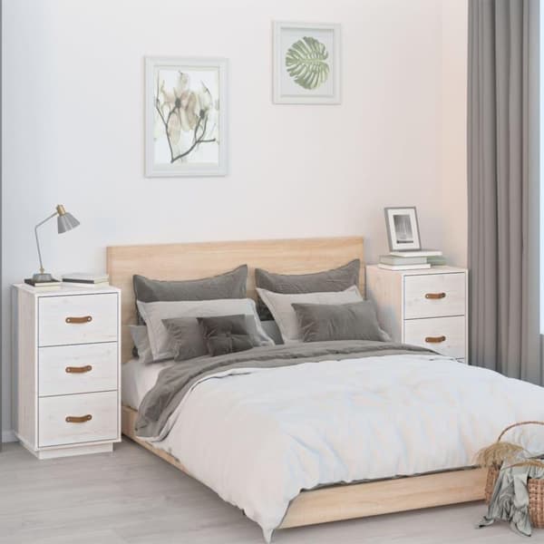 vidaXL Sängbord 2 st vit 40x40x75 cm massiv furu