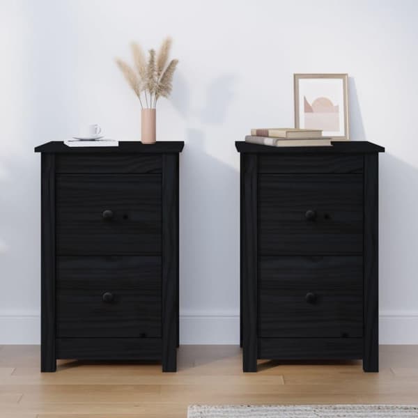 vidaXL sengeborde 2 stk. 40x35x61,5 cm massivt fyrretræ sort