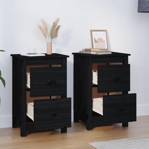 vidaXL sengeborde 2 stk. 40x35x61,5 cm massivt fyrretræ sort