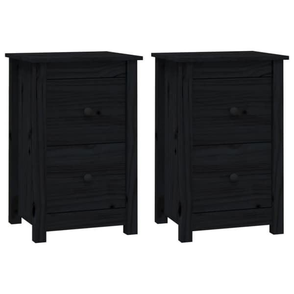 vidaXL sengeborde 2 stk. 40x35x61,5 cm massivt fyrretræ sort