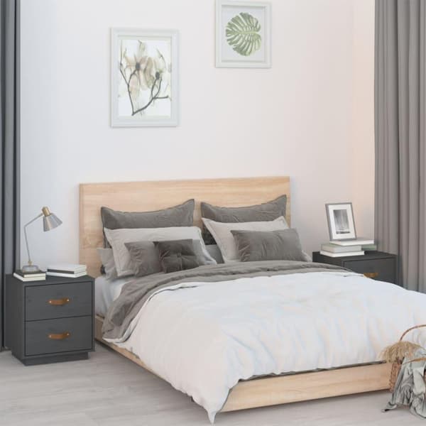 vidaXL Yöpöydät 2 kpl harmaa 40x34x45 cm täysi mänty