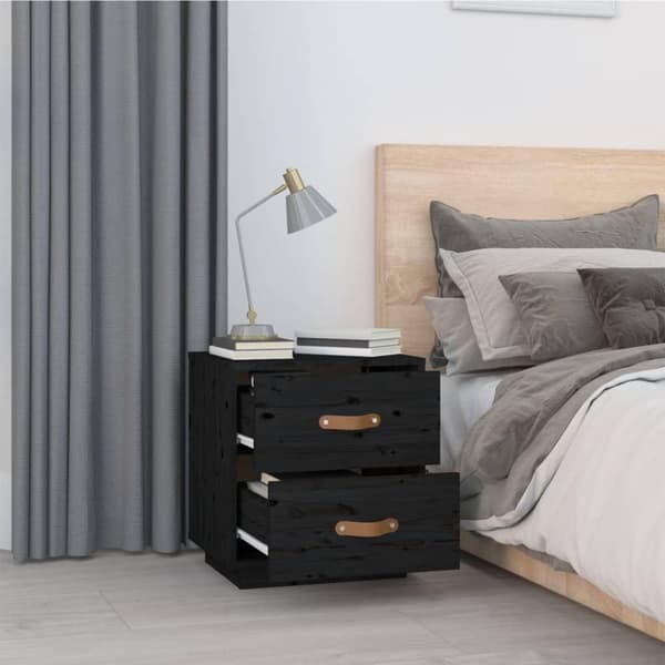 vidaXL sengebord 40x34x45 cm massivt fyrretræ sort