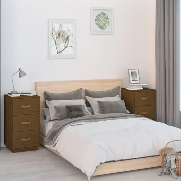 vidaXL sengeborde 2 stk. 40x40x75 cm massivt fyrretræ gyldenbrun