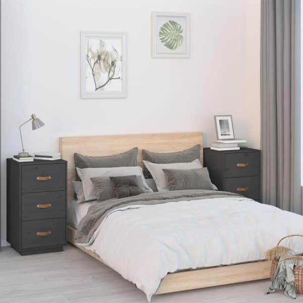 vidaXL Yöpöydät 2 kpl harmaa 40x40x75 cm täysi mänty