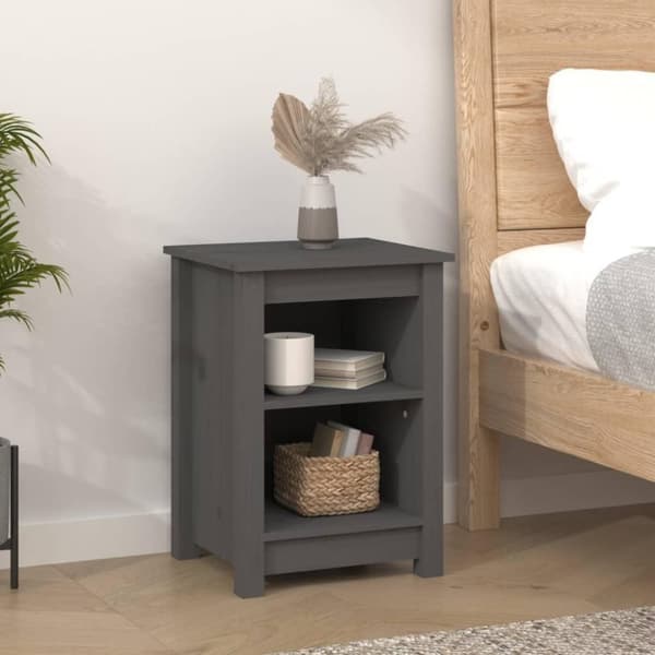 vidaXL Yöpöydät 2 kpl harmaa 40x35x55 cm täysi mänty
