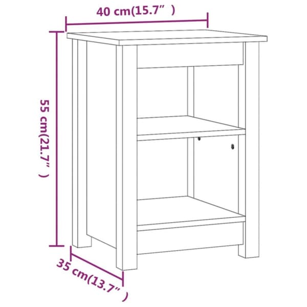 vidaXL sengebord 40x35x55 cm massivt fyrretræ sort