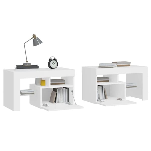 vidaXL Nattbord 2 stk med LED hvit 70x36,5x40 cm