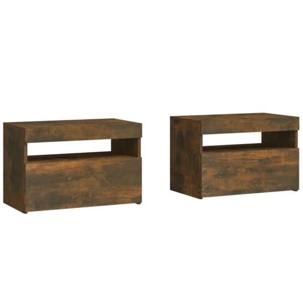 vidaXL Nattbord 2 stk med LED røkt eik 60x35x40 cm