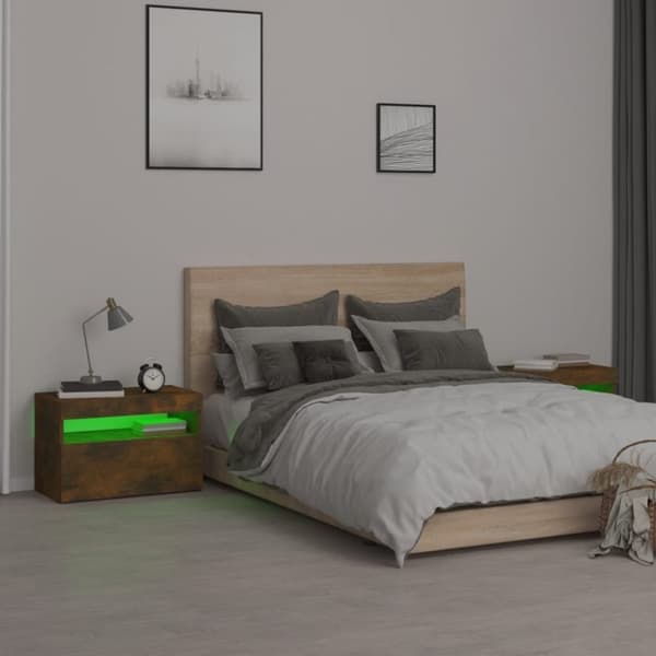 vidaXL Nattbord 2 stk med LED røkt eik 60x35x40 cm