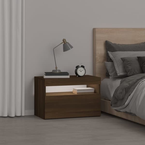 vidaXL Nattbord med LED brun eik 60x35x40 cm