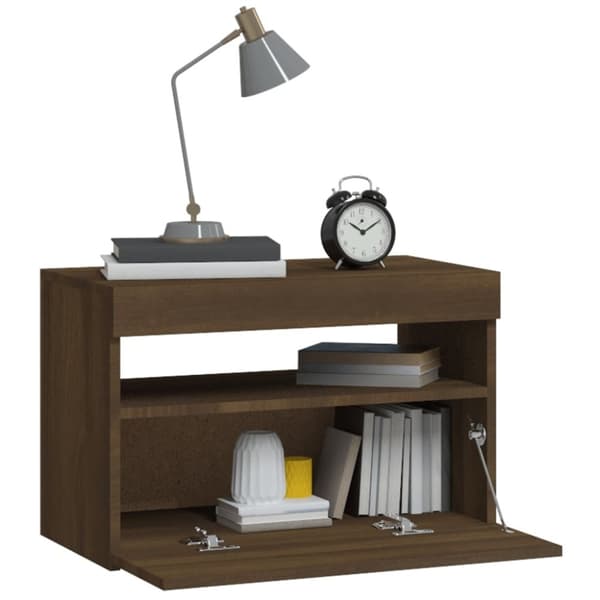 vidaXL Nattbord med LED brun eik 60x35x40 cm