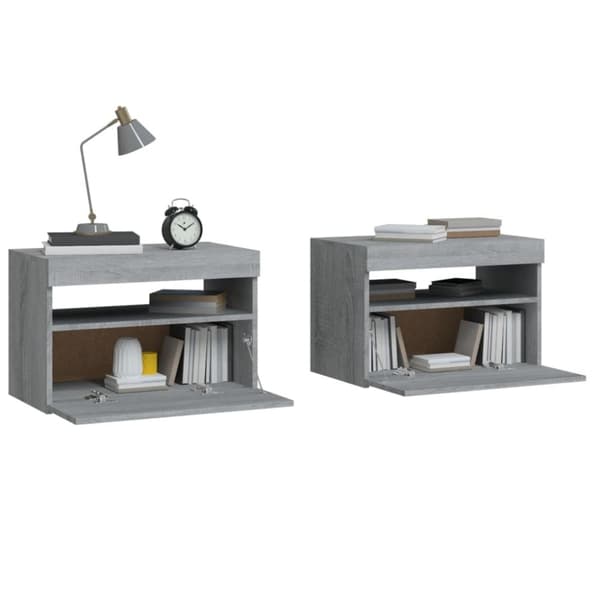 vidaXL Nattbord 2 stk med LED-lys grå sonoma 60x35x40 cm
