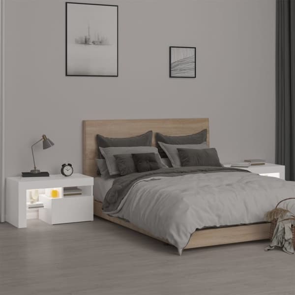 vidaXL Yöpöydät 2 kpl LED-valoilla valkoinen 70x36,5x40 cm