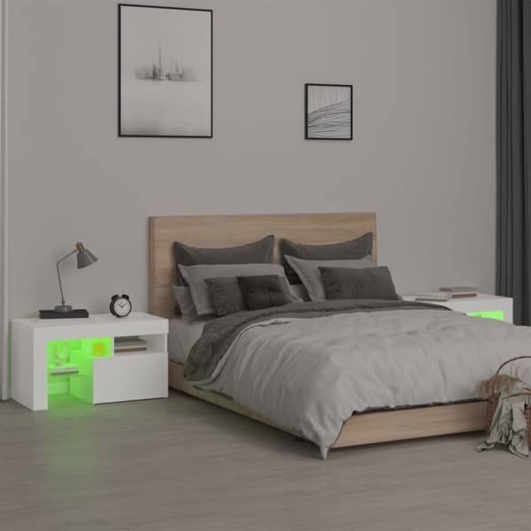 vidaXL Yöpöydät 2 kpl LED-valoilla valkoinen 70x36,5x40 cm