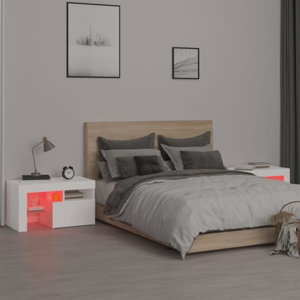 vidaXL Yöpöydät 2 kpl LED-valoilla valkoinen 70x36,5x40 cm