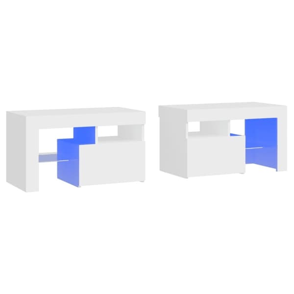 vidaXL Yöpöydät 2 kpl LED-valoilla valkoinen 70x36,5x40 cm