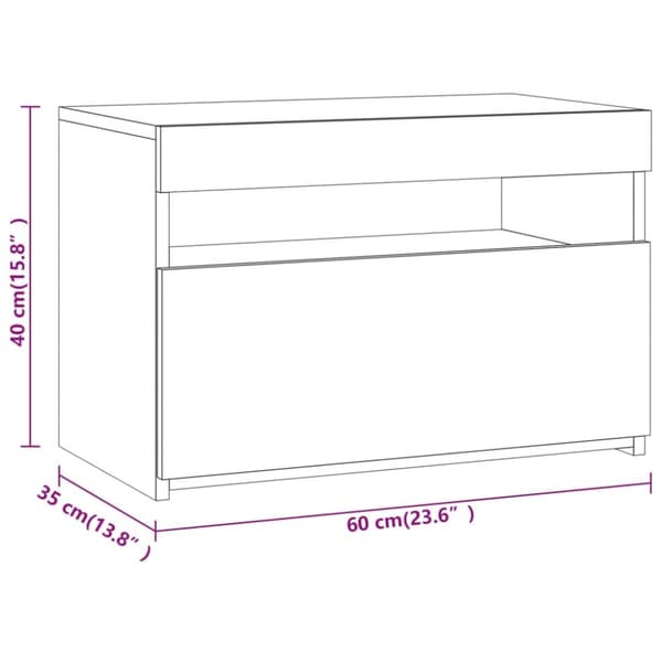 vidaXL sengeborde 2 stk. med LED-lys 60x35x40 cm røget egetræsfarve