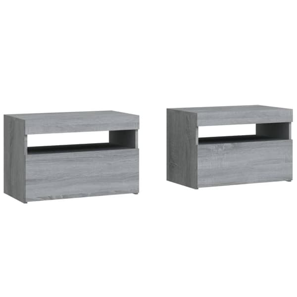 vidaXL Yöpöydät 2 kpl LED-valoilla harmaa Sonoma 60x35x40 cm