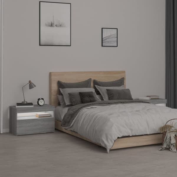 vidaXL Yöpöydät 2 kpl LED-valoilla harmaa Sonoma 60x35x40 cm
