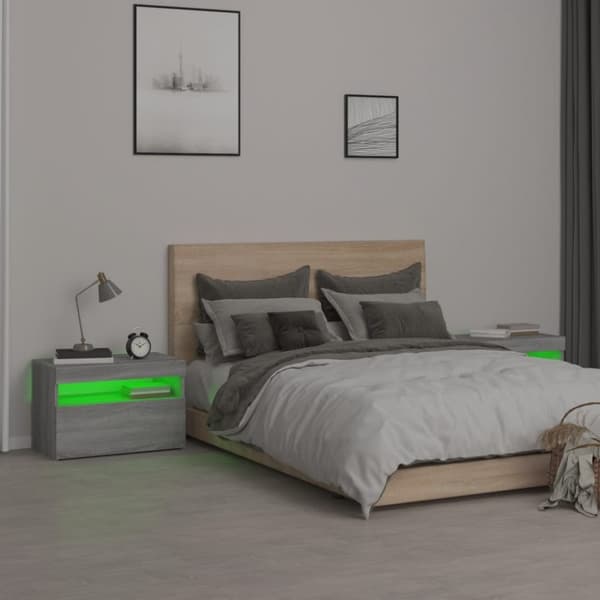 vidaXL Yöpöydät 2 kpl LED-valoilla harmaa Sonoma 60x35x40 cm