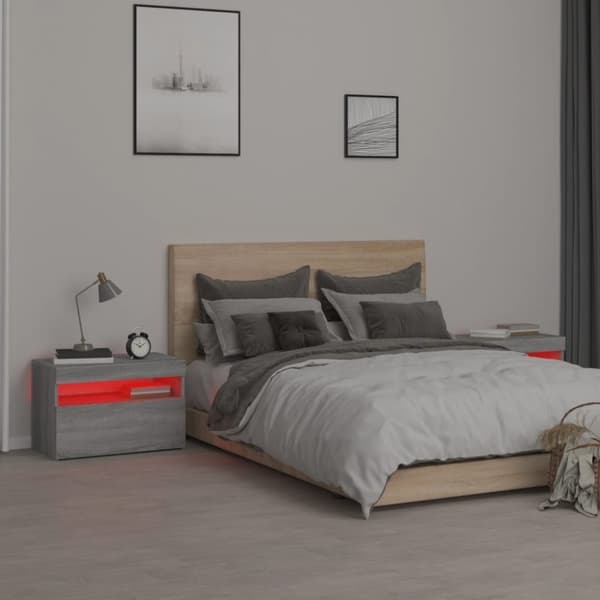 vidaXL Yöpöydät 2 kpl LED-valoilla harmaa Sonoma 60x35x40 cm