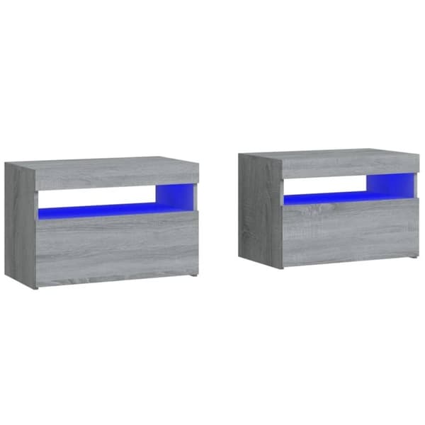 vidaXL Yöpöydät 2 kpl LED-valoilla harmaa Sonoma 60x35x40 cm
