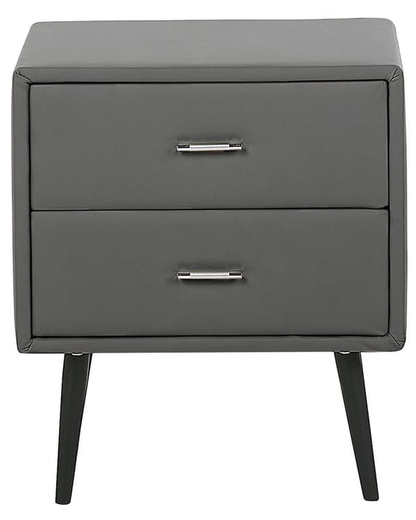 Nattbord Grå Kunstskinntrekk 2 Skuffer Minimalistisk Moderne Svarte Ben