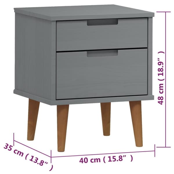 vidaXL Nattbord MOLDE grå 40x35x48 cm heltre furu
