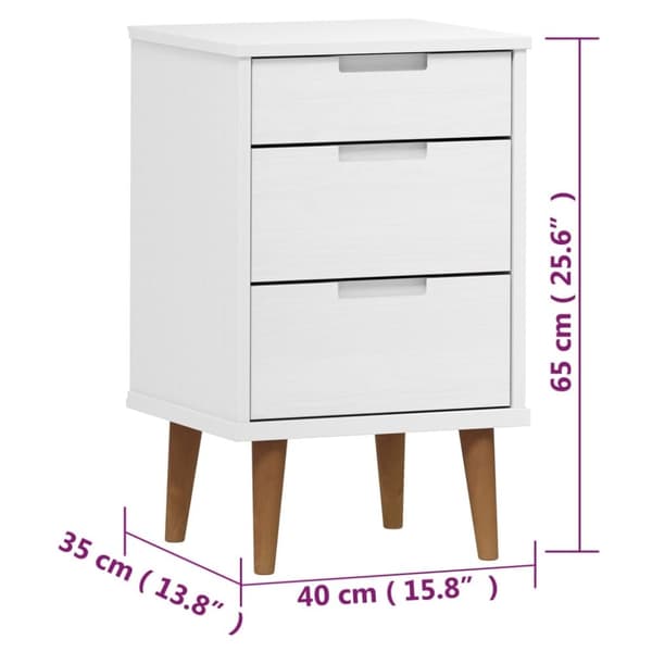 vidaXL sengebord MOLDE 40x35x65 cm massivt fyrretræ hvid