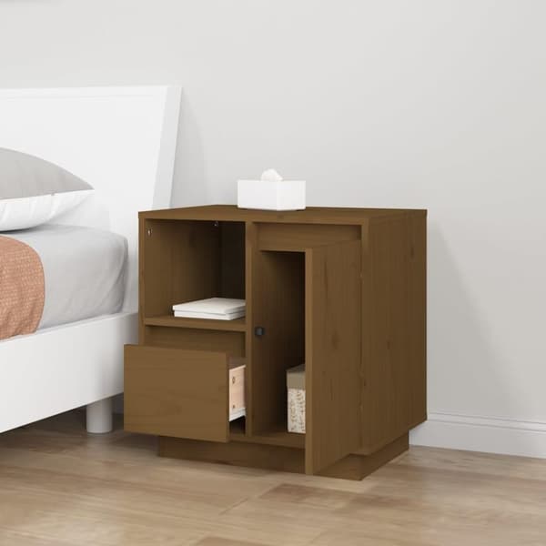vidaXL sengeborde 2 stk. 50x34x50 cm massivt fyrretræ gyldenbrun