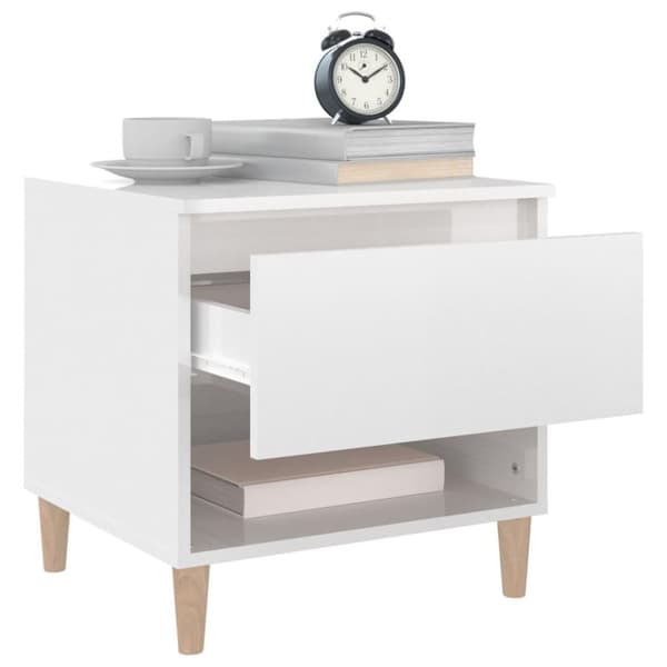 vidaXL sengeborde 2 stk. 50x46x50 cm konstrueret træ hvid højglans