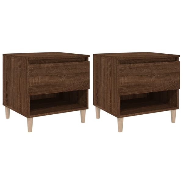 vidaXL sengeborde 2 stk. 50x46x50 cm konstrueret træ brunt egetræ