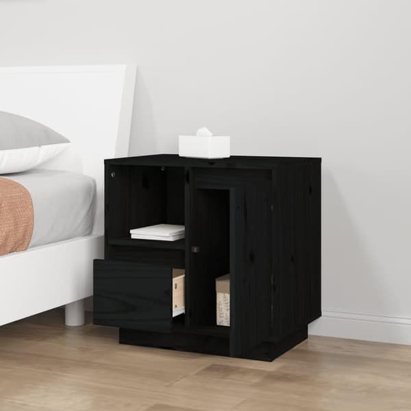 vidaXL sengeborde 2 stk. 50x34x50 cm massivt fyrretræ sort