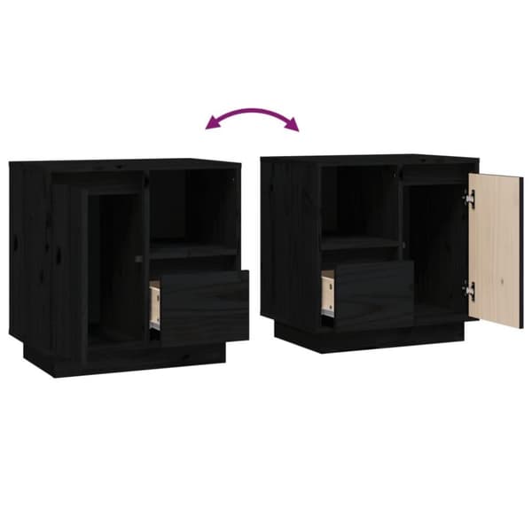 vidaXL sengeborde 2 stk. 50x34x50 cm massivt fyrretræ sort