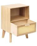 Miniatyrbillede 4 af 9: 1 Skuffe Natbord Lys Træ Paulownia med Rattan Front Skuffe Boho Style Kørebord