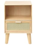 Miniatyrbillede 5 af 9: 1 Skuffe Natbord Lys Træ Paulownia med Rattan Front Skuffe Boho Style Kørebord